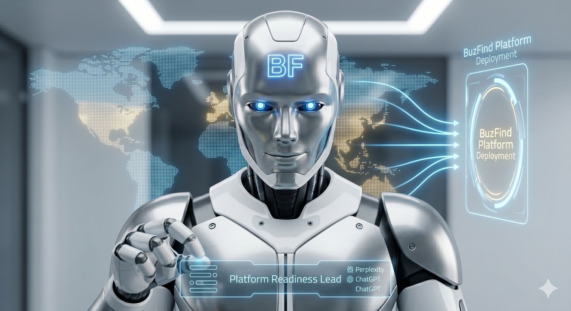 BuzFind Platform Readiness Lead AI Agent auditing a website for AI search visibility across ChatGPT, Gemini, Perplexity, and Google AI Overviews