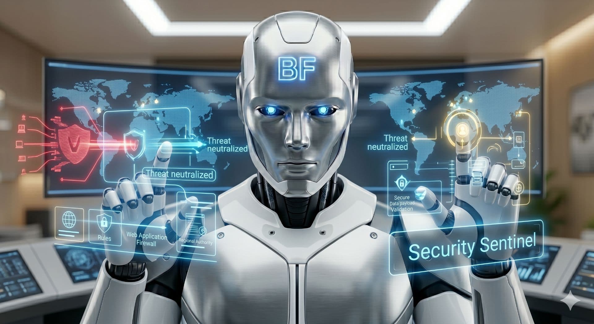 BuzFind Security Sentinel AI Agent monitoring a web application's defenses, headers, dependencies, and outbound traffic in real time