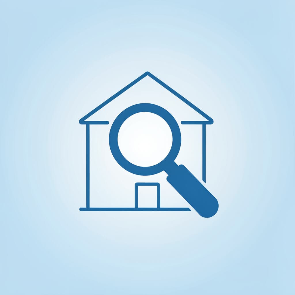 Minimalist icon of a magnifying glass positioned over a simple building outline, representing foundations searching for grantees