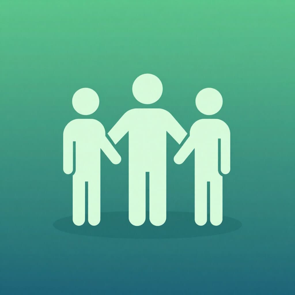 Minimalist icon of three stylized human figures standing together in a circle, representing community volunteers