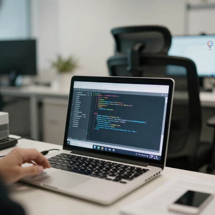 SEO expert optimizing meta tags on laptop screen