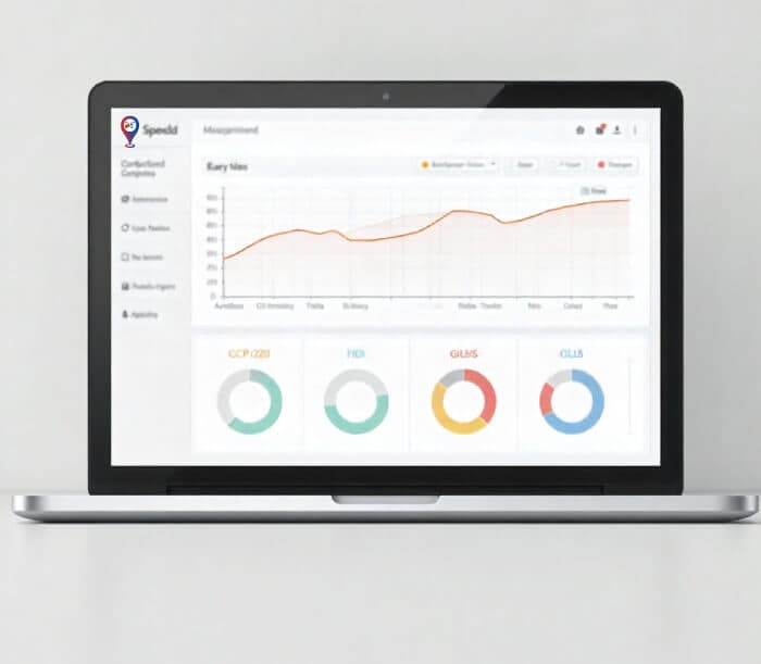 Page speed optimization dashboard showing Core Web Vitals scores and performance metrics for technical SEO