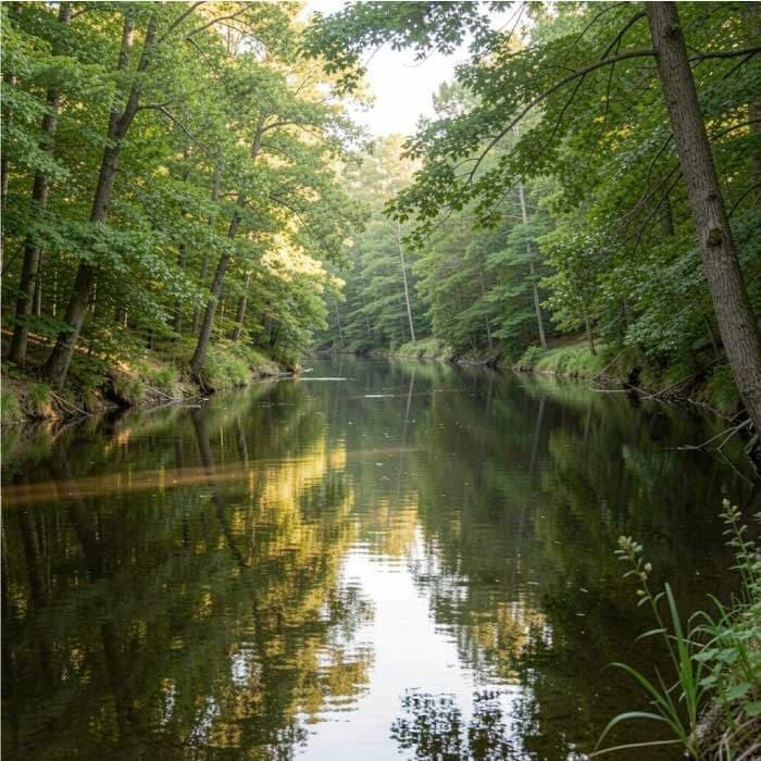 Salamonie River near Dunkirk, Indiana with peaceful water and trees