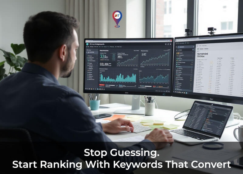 Keyword research services showing keyword analysis and search volume data