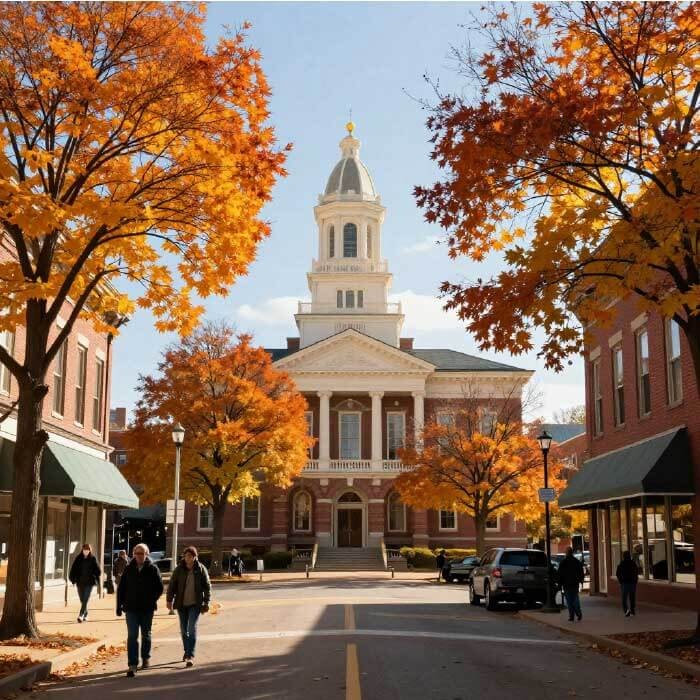 Historic downtown Portland, Indiana with the Jay County Courthouse