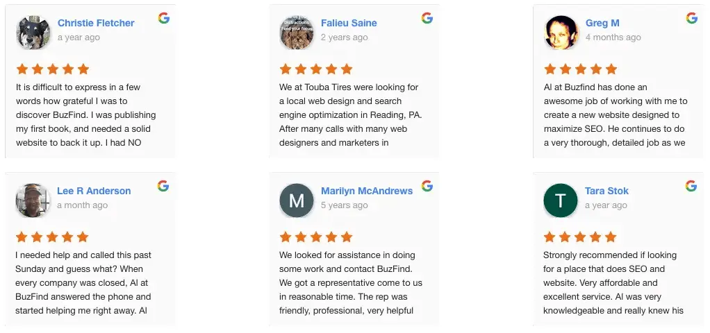 Clients Google Review of BuzFind Affordable SEO Services