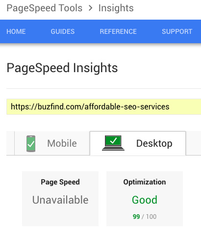 Google Desktop Page Speed Insight Result for Buzfind