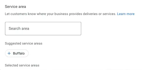 Image showing where to add Google My Business Service Area