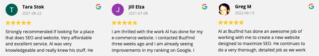 Google Reviews of BuzFind SEO By Clients
