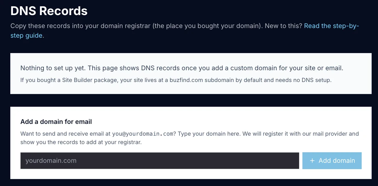 Página de Registros DNS con la lista exacta para pegar en el registrador de dominio