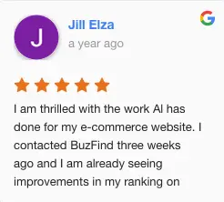 BuzFind Google Review by Jill Elza
