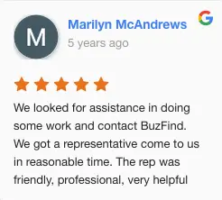 BuzFind Google Review by Marilyn McAndrews
