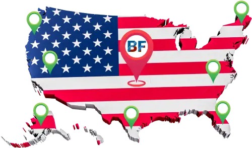 3D USA map with Google pins representing BuzFind's National SEO Services