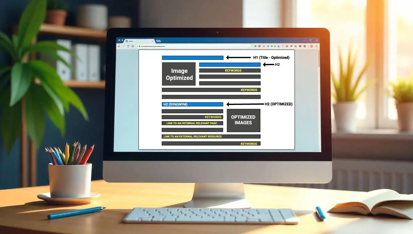 A magnifying glass highlighting valuable golden keywords within a complex network or web of search terms, symbolizing discovery.