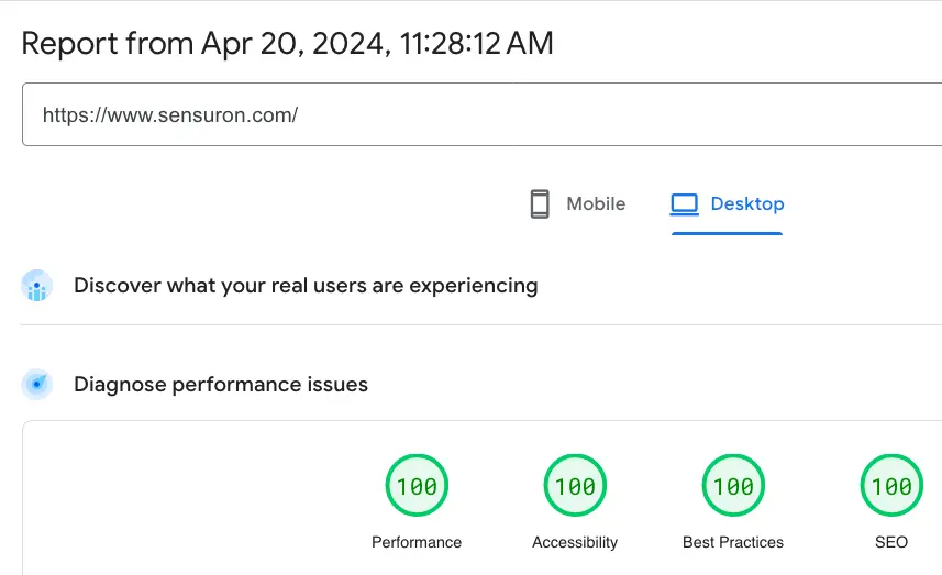 sensuron site speed optimization desktop