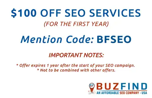 Image showing BuzFind's SEO Pricing Special Offer for affordable SEO services for small businesses