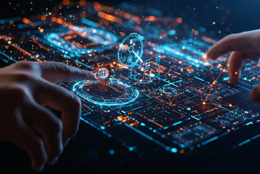 Comprehensive SEO Services: Data-Driven Strategies SEO services - Magnifying glass with glowing bar chart symbolizing expert SEO services and data analysis for online growth