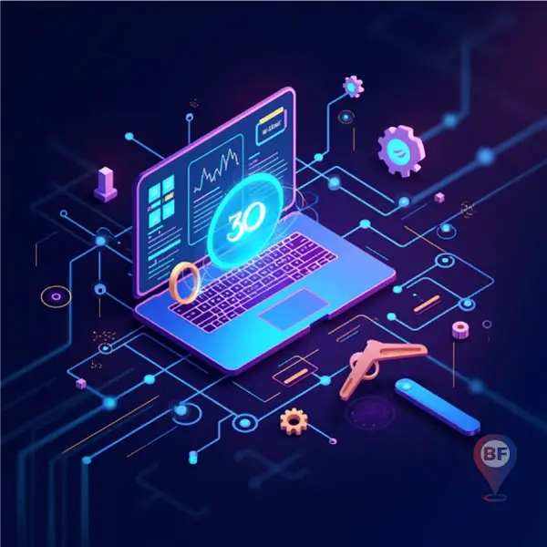 Visual Representation of Technical SEO Optimization Abstract illustration of technical SEO optimization with glowing network and gears
