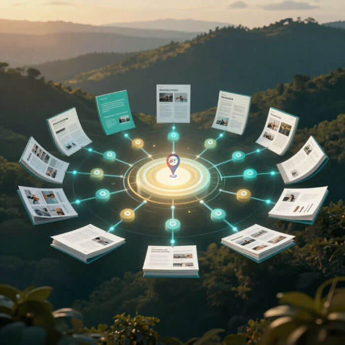 Proven Topical Authority Strategy Roadmap Content strategy roadmap connecting SEO topic clusters and pillar pages in a semantic network